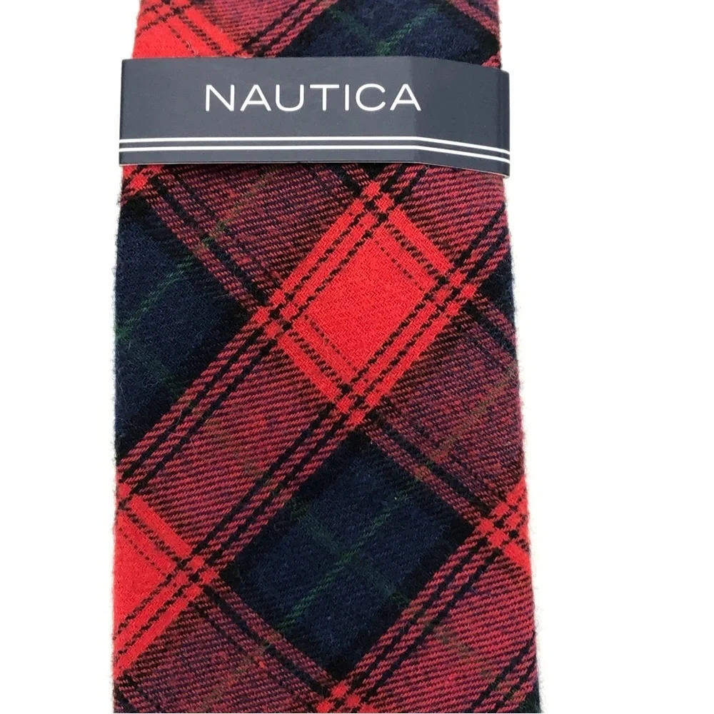 Nautica Men’s Red Blue Plaid 100% Cotton Tie